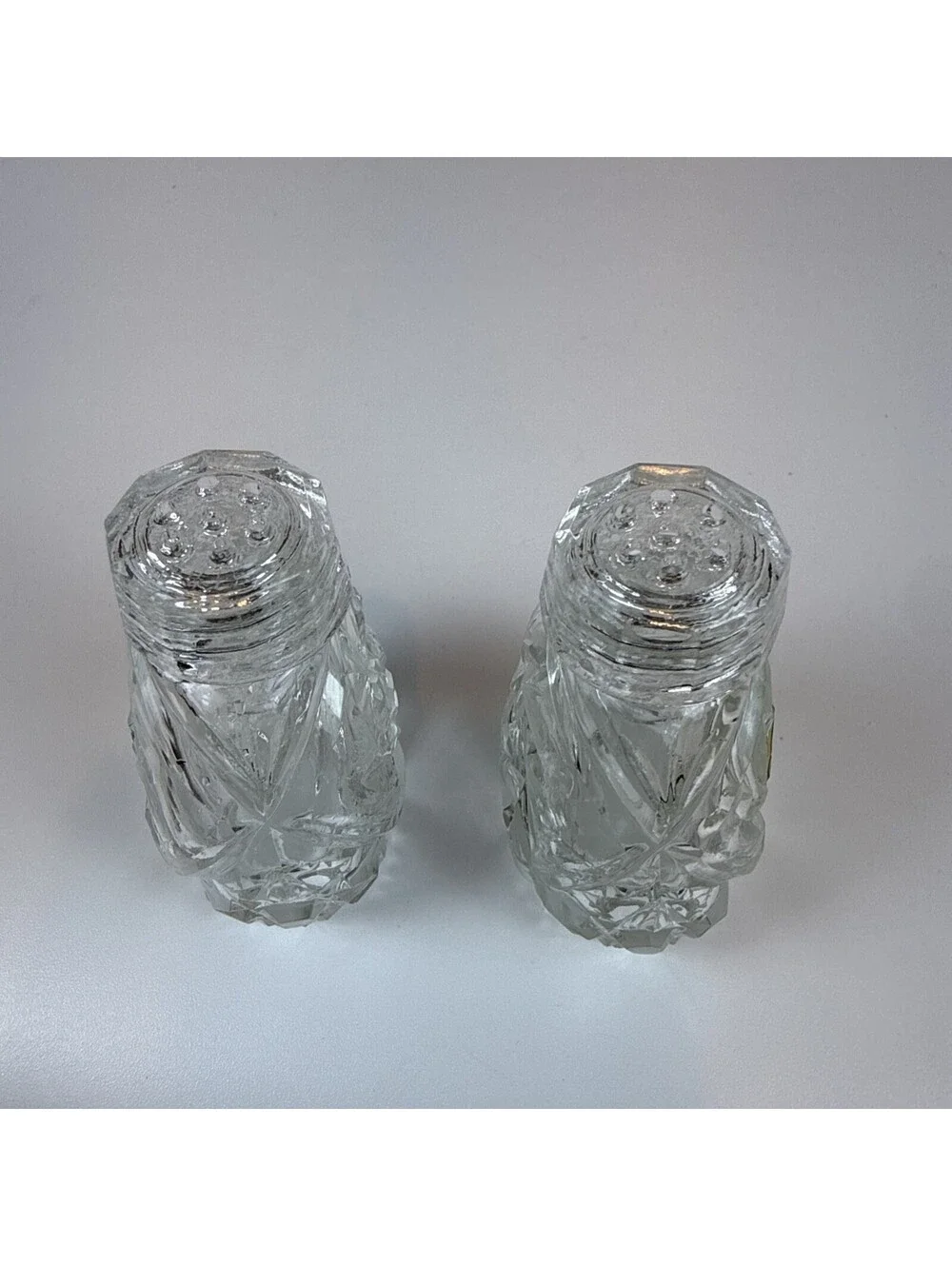 Vintage Bohemia Crystal Salt Pepper Shakers Complete Glass Lids Czechoslovakia